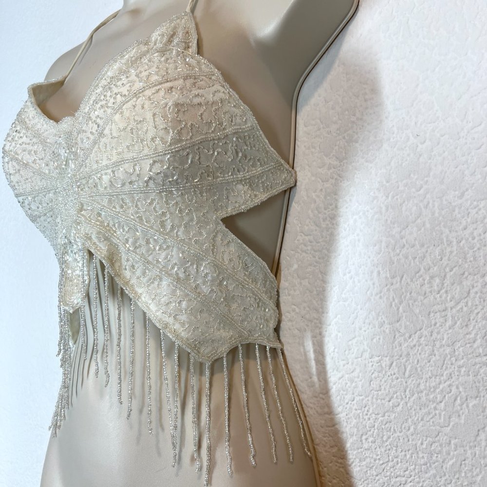 Vintage Beaded Butterfly Top Crop Open Back Festival White Boho Summer - Picture 5 of 11